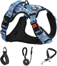 NESTROAD Dog Harness for Medium Sized Dog - Checkered Blue / X-Large