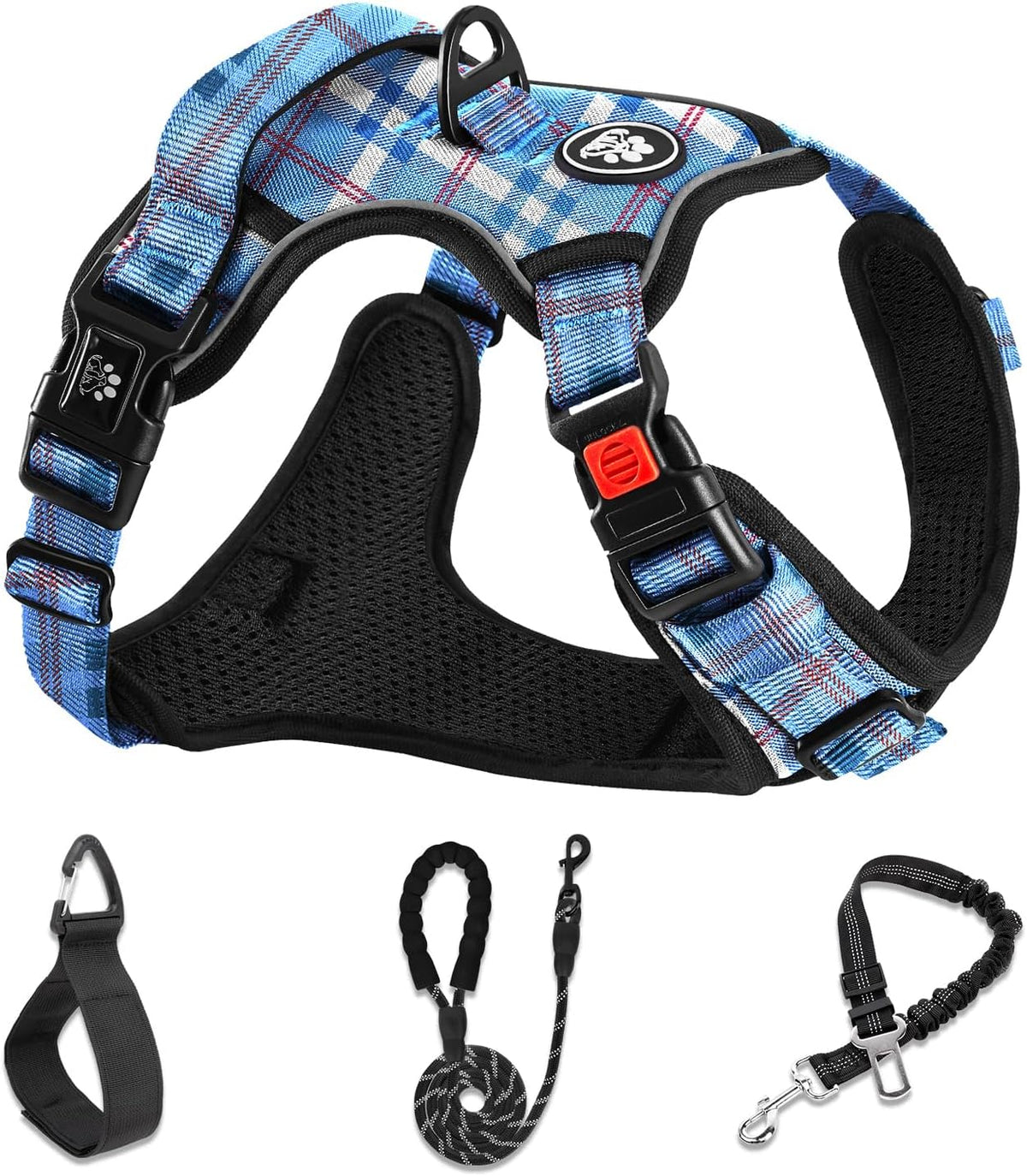 NESTROAD Dog Harness for Medium Sized Dog - Checkered Blue / X-Large