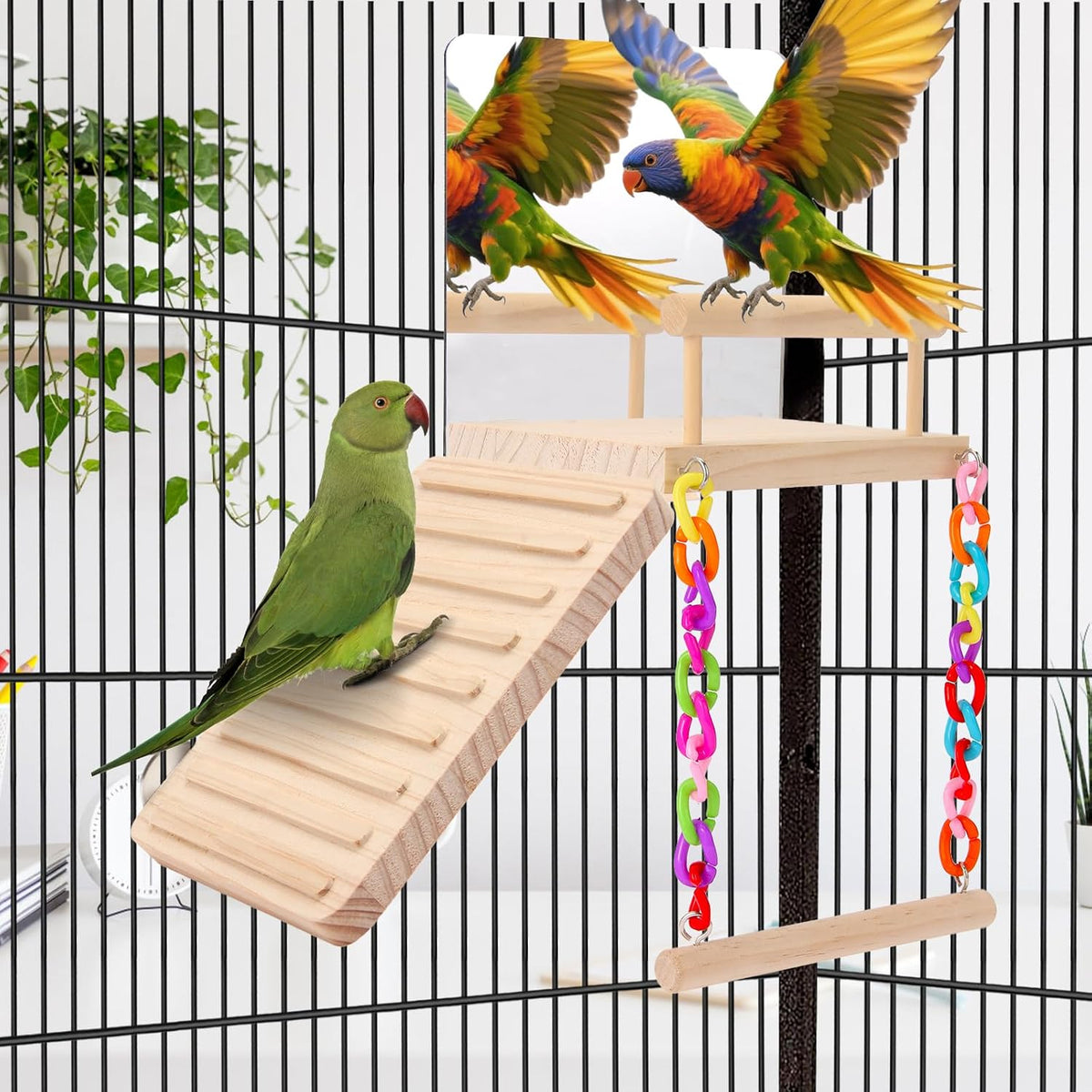 KyoukiBird Perch Platform Bird Toys with Bird Mirror Climbing Ladder - image 4