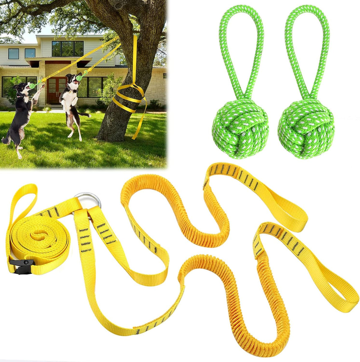 Dog Hanging Bungee Tug Toy: Interactive Tether Tug-of-War for Pitbull - X-Large-Yellow-for 2 Dogs
