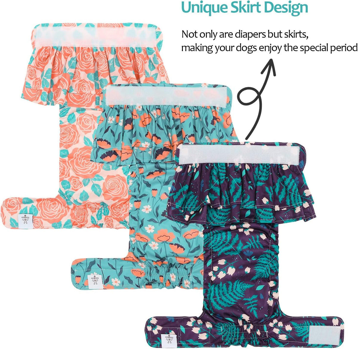 CuteBone Female Dog Diapers with Skirts 3 Pack Reusable Puppy Dresses - Retro florals skirts 3pcs / S - image 2