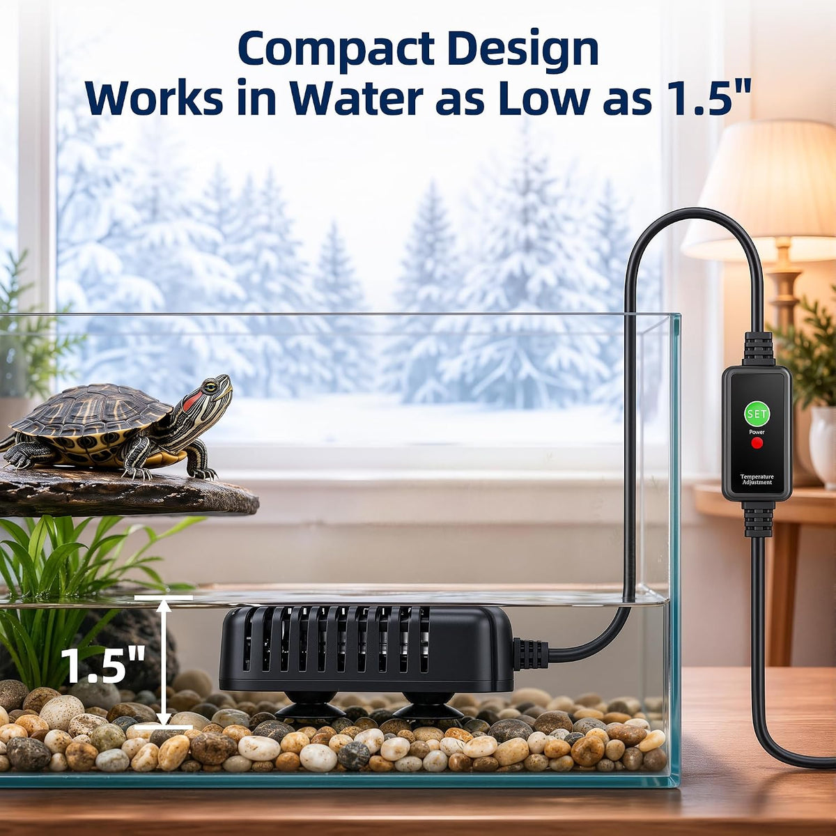 FREESEA Adjustable Turtle Tank Heater: Precise Temperature Control - 75W(5-15gallon) - image 3
