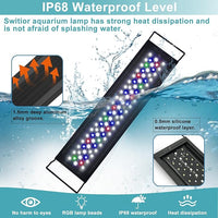 24/7 LED Aquarium Light, IP68 Waterproof Extendable Bracket Fish Tank Light with Timer, 7 Colors, 10 Level Adjustable Brightness, DIY Mode Full Spectrum Aquarium Plant Light for 30-36 Inch Fish Tank