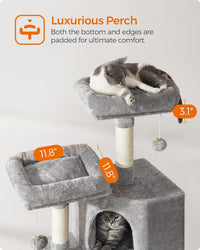 Feandrea Cat Tree, Plush Climbing Condo, Green - Light Gray - image 3