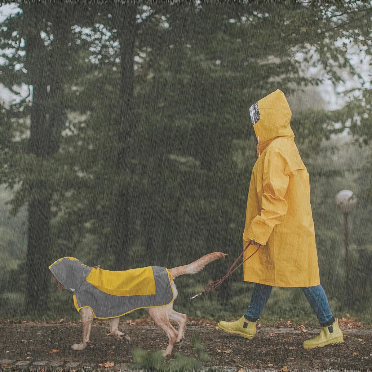 Hooded Dog Raincoat, Reflective Large Dog Rain Poncho - 2X-Large / Yellow - image 4