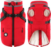 Dogcheer Dog Winter Coat with Harness - Red / X-Small(Chest:13.3", Back:9.8" Neck:10.2")