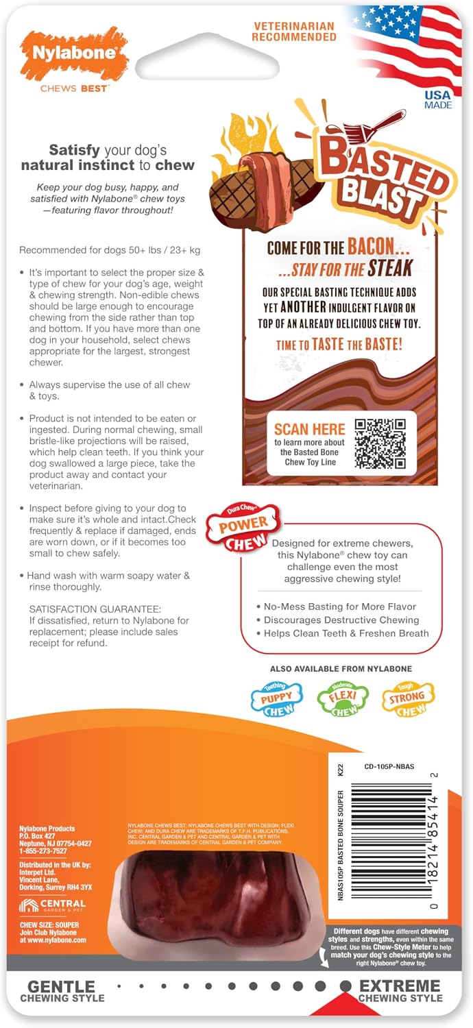 Nylabone Power Chew Basted Blast Dog Chew Toy - Bacon & Steak / X-Large (Pack of 6) - image 2