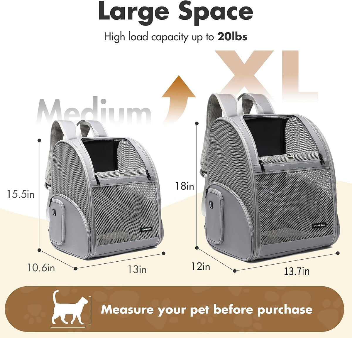 Cat Backpack Carrier for Small Dogs and Medium cat Puppy Kitten Bunny - Gray / 13.7"L x 12.0"W x 18.0"H - image 2