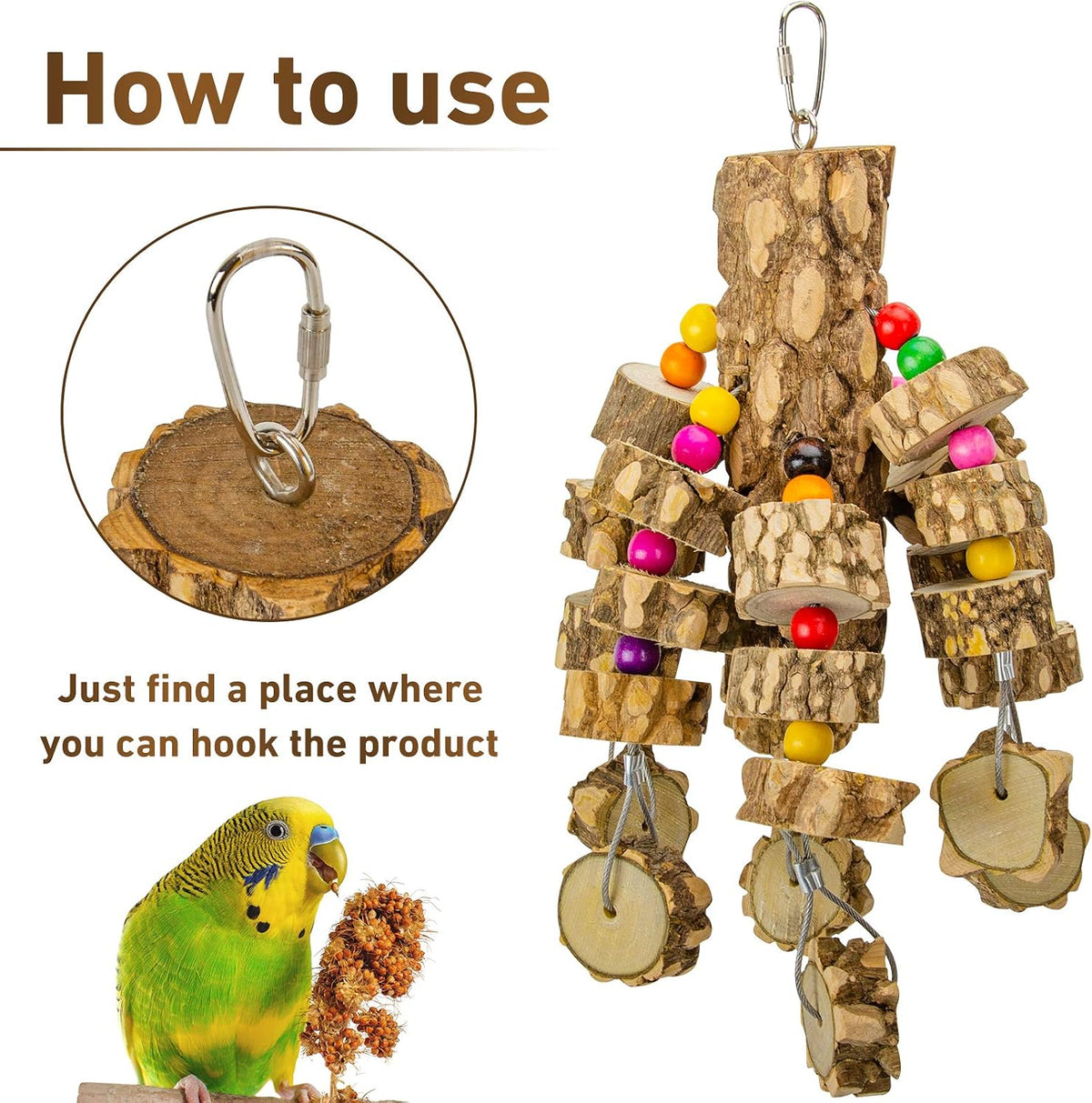 MYFAMIREA Parrot Toys for Medium Birds - Natural - image 2