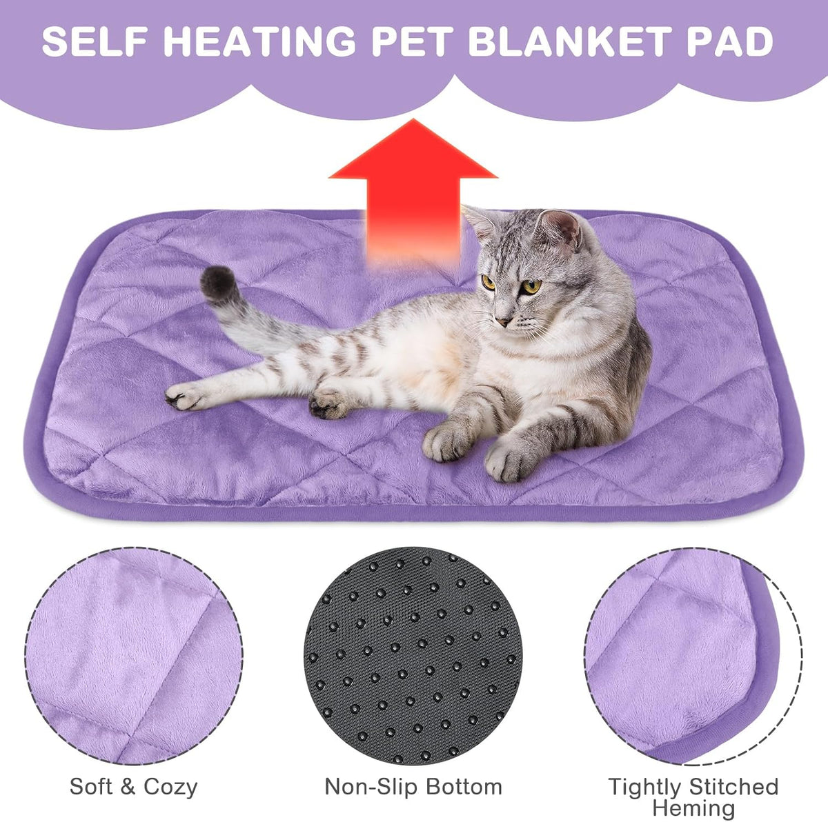 4 Pack Self Heating Cat Pad Self Warming Dog Mat - 16 x 20 Inch / Purple - image 2