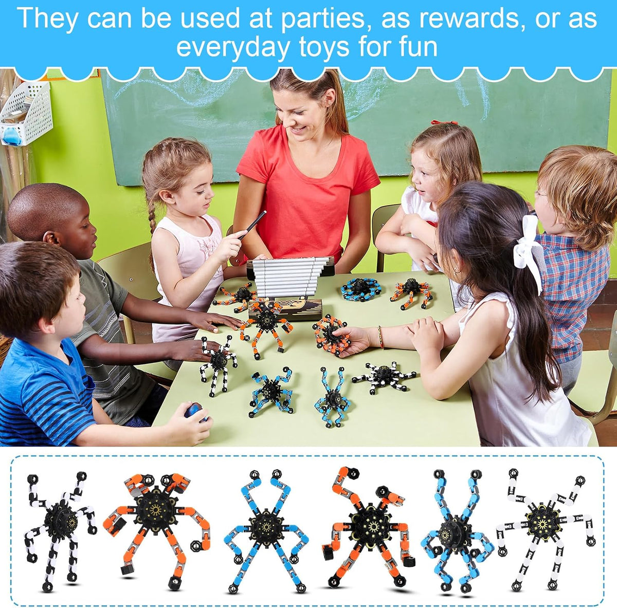 Jerify 40 pack transformable chain robot fidget spinner toys in five bright colors - view 11
