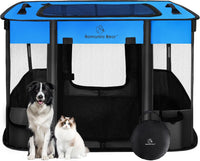 ROMANTIC BEAR Dog Playpen, Foldable Pet Puppy Cat Playpen, L - Blue / Large(40"x32"x24")