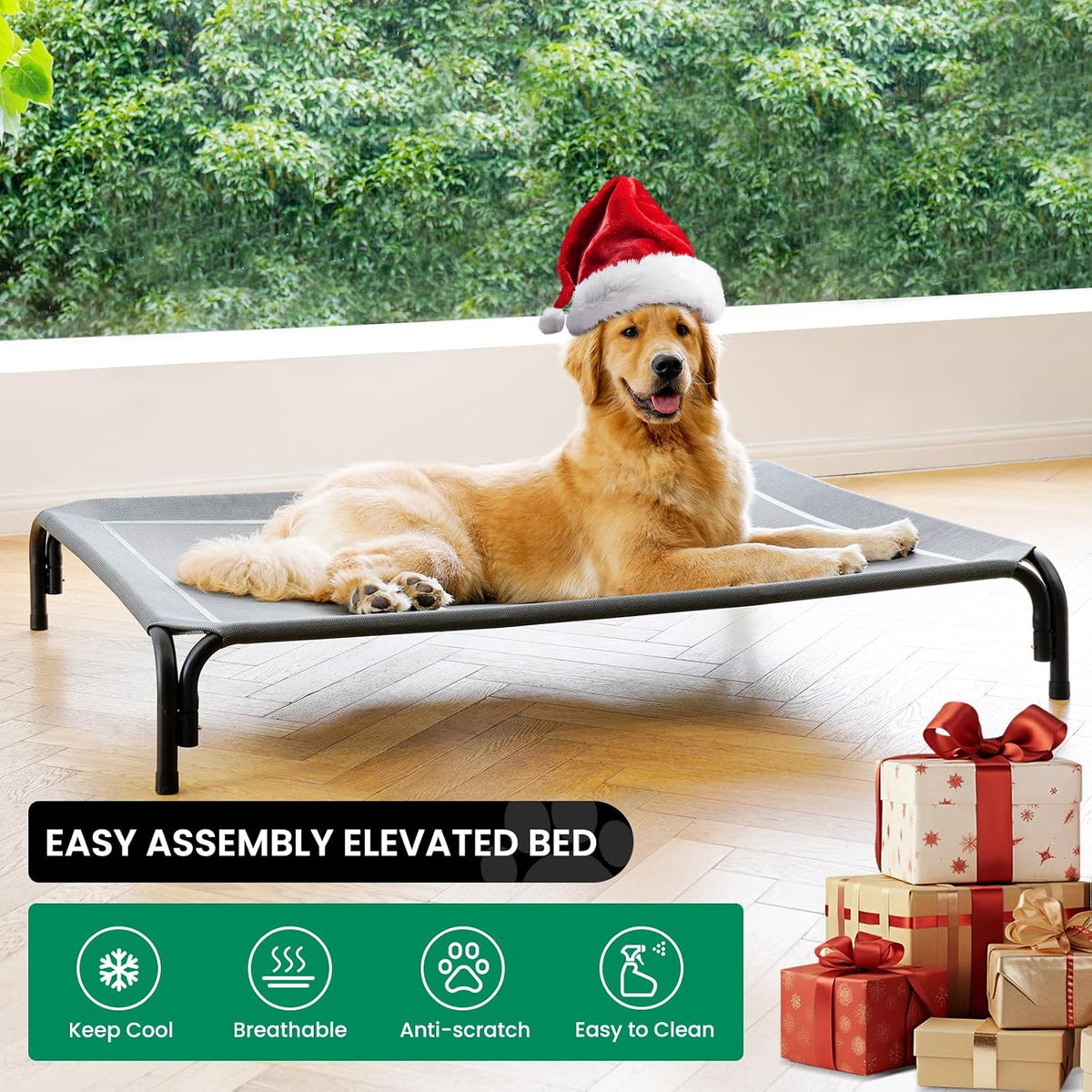 Elevated Dog Bed Raised Outdoor Dog Cot for Large Dogs - L-43.3"L×31.9"W×7.9"Th / Grey - image 2