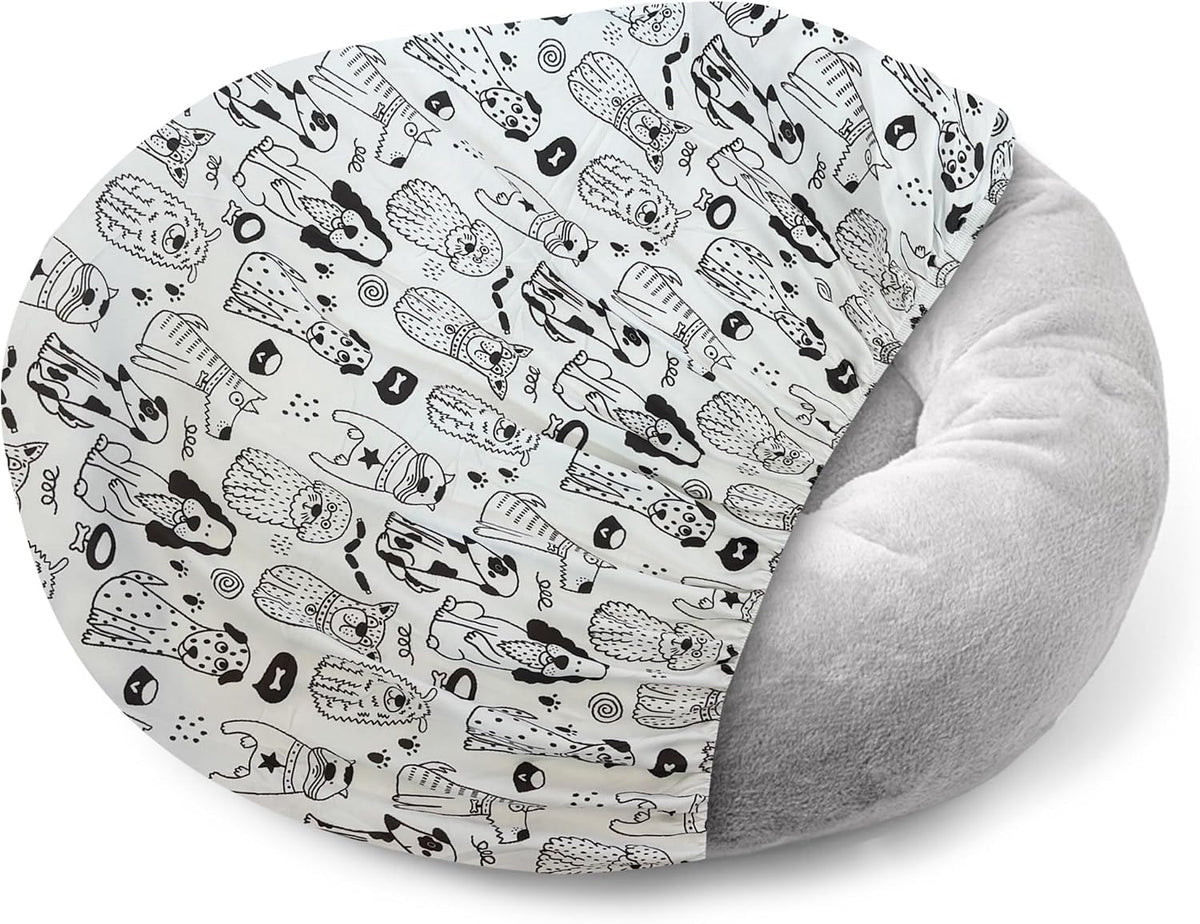 Round Dog Bed Covers Replacement Washable - Doodle Dogs / Large (Up to 45″)
