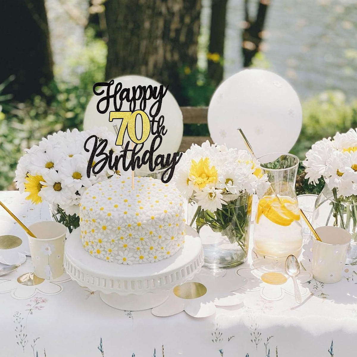 1 PCS Happy 60th Birthday Cake Topper Black Gold Glitter Cheers to 60 - 70th - image 4