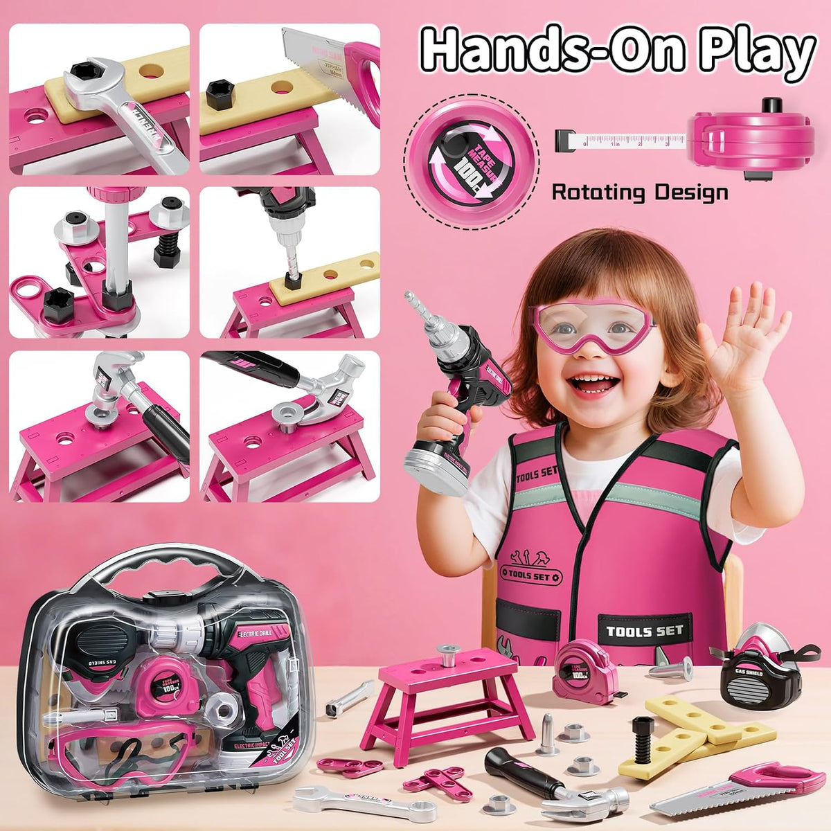 KidBloom Kids Tool Set, Toddler Tool Set with Box - Pink - image 4
