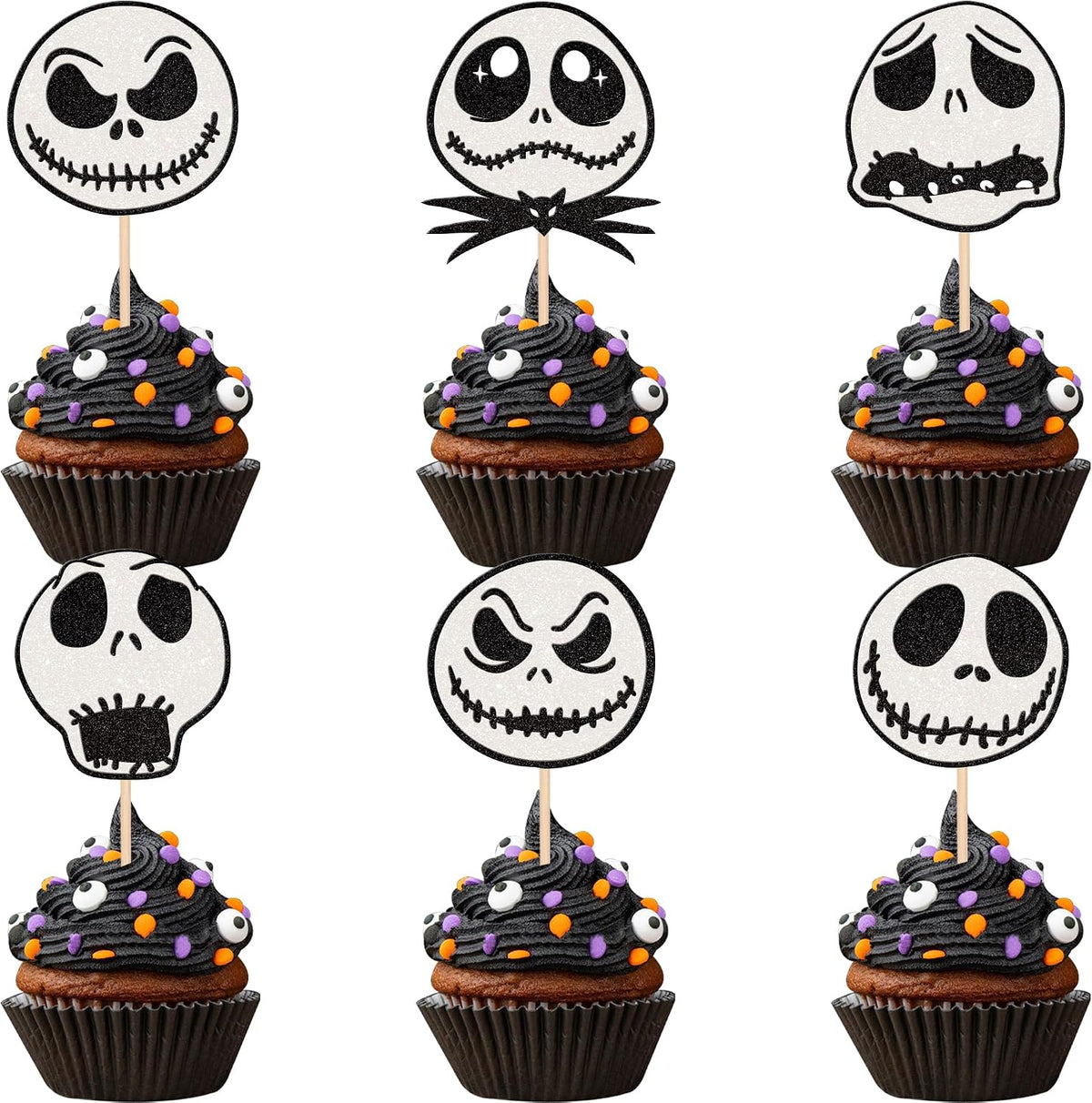 24 PCS Halloween Bat Cupcake Toppers Black Glitter Bat Cupcake Picks - Pattern B9