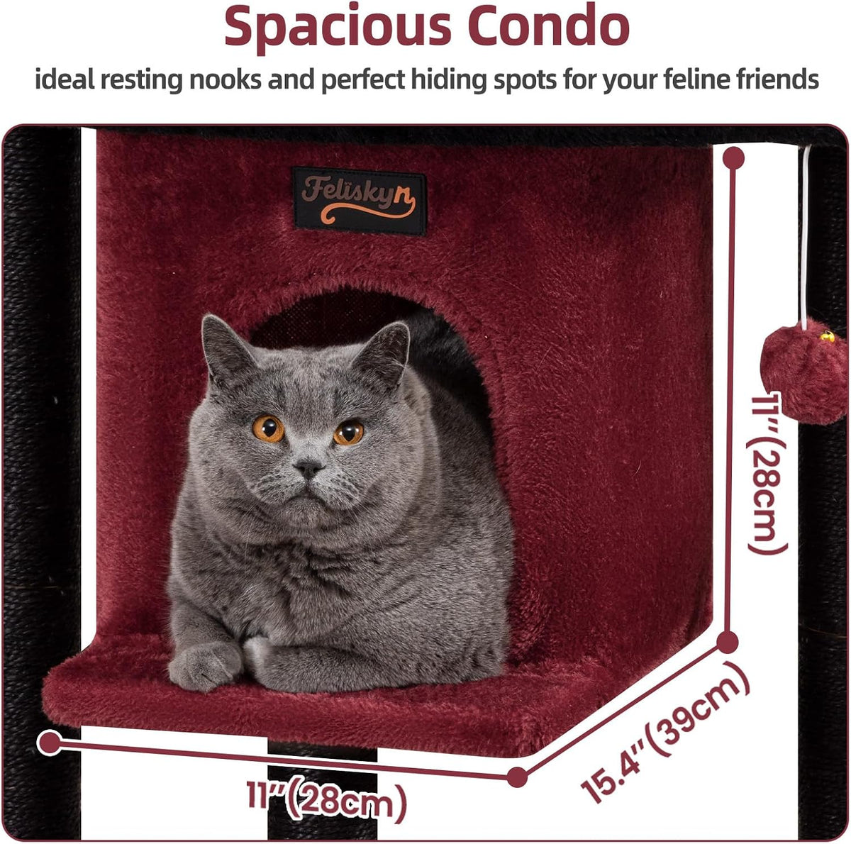 Cat Tree Tower Scratching Post for Indoor Large Adult Cats with Perch - Black / 28 Inches - image 3
