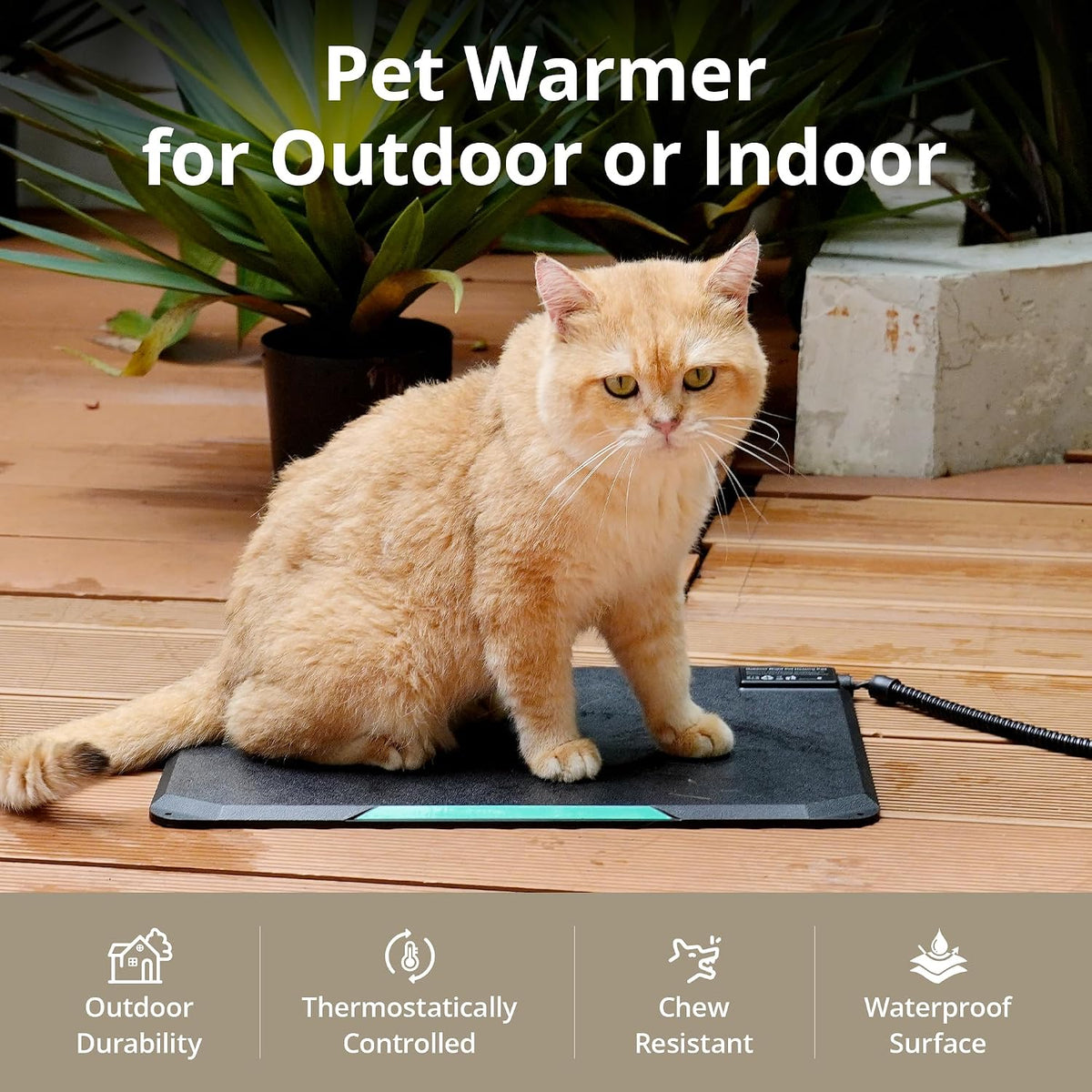 Outdoor Cat Heating Pad, Waterproof Housing, 16.5" x 11.8", 35W – Essentials for Cats - image 2