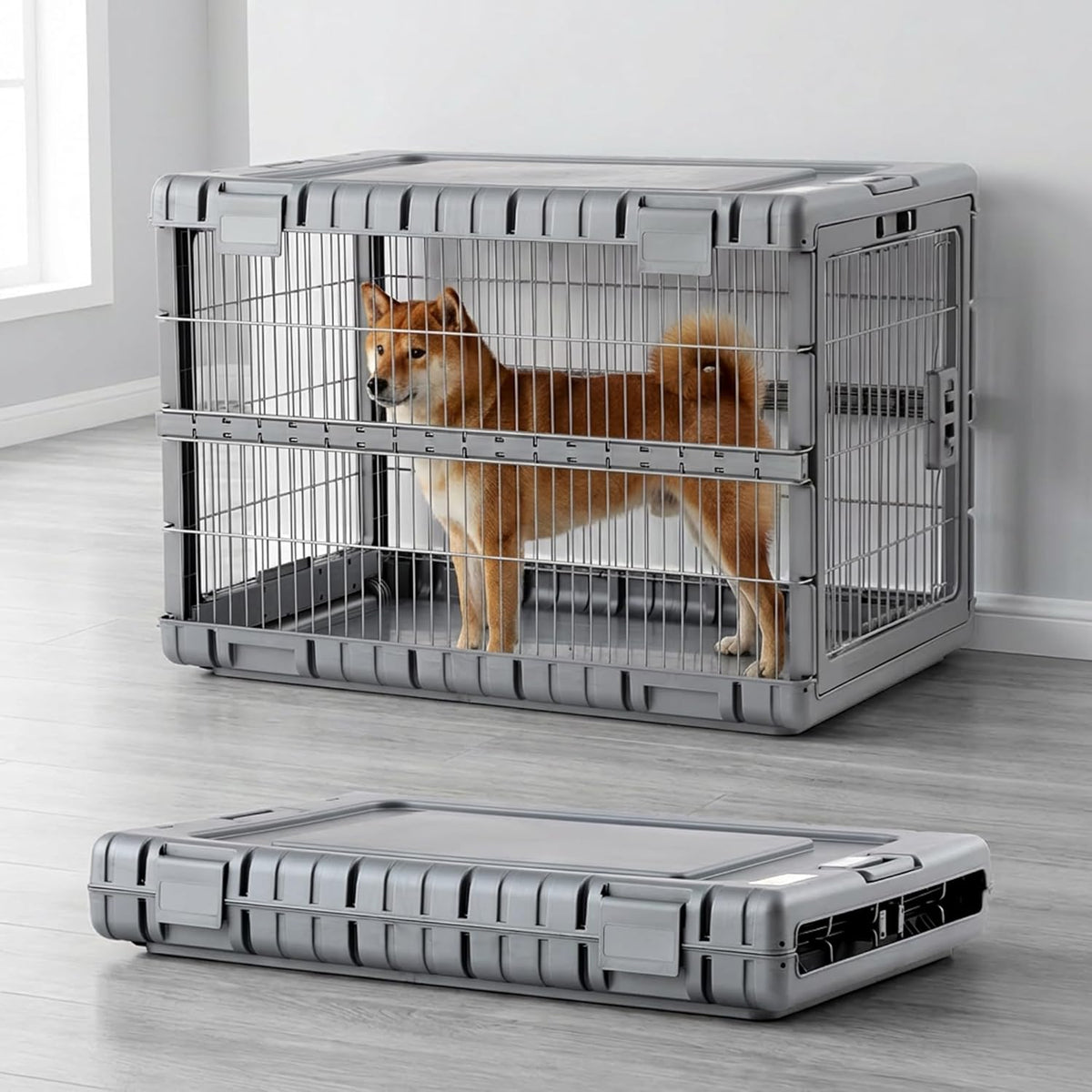 28" L Collapsible Dog Crate for Dogs - Gunmetal / 36.4"L x 24.2"W x 26.0"H