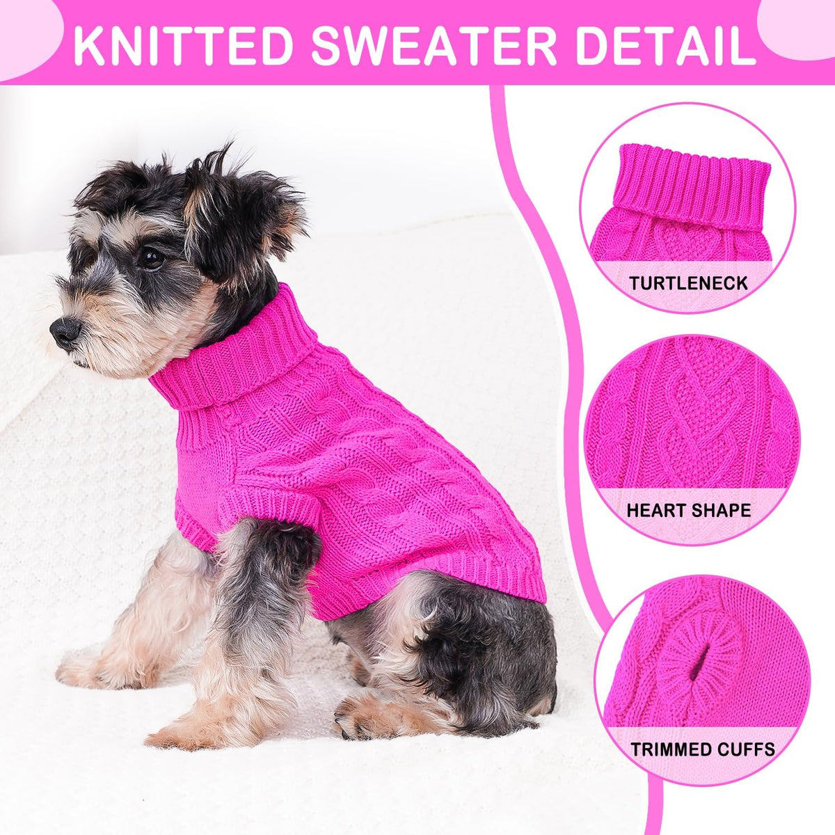 Puppishy knit turtleneck sweater for small dogs with heart and twist pattern - view 4