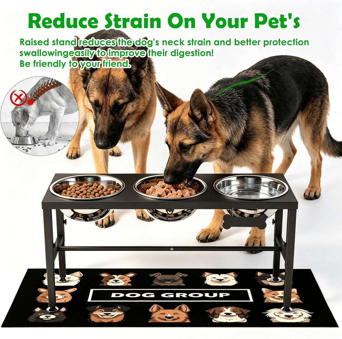 SHAINFUN Elevated Dog Bowls with Slow Feeder & Mat for Medium - Black-3L-Three - image 2