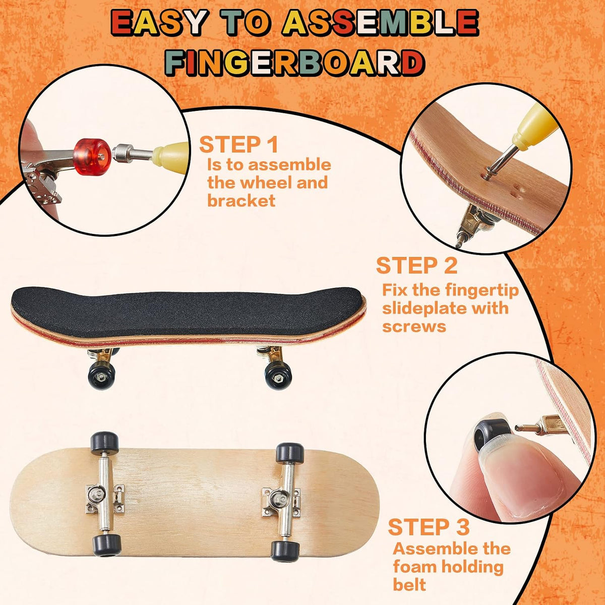 Jexine fingerboard kit with 6 sets of colorful trucks, wheels, screws and screwdrivers - view 9