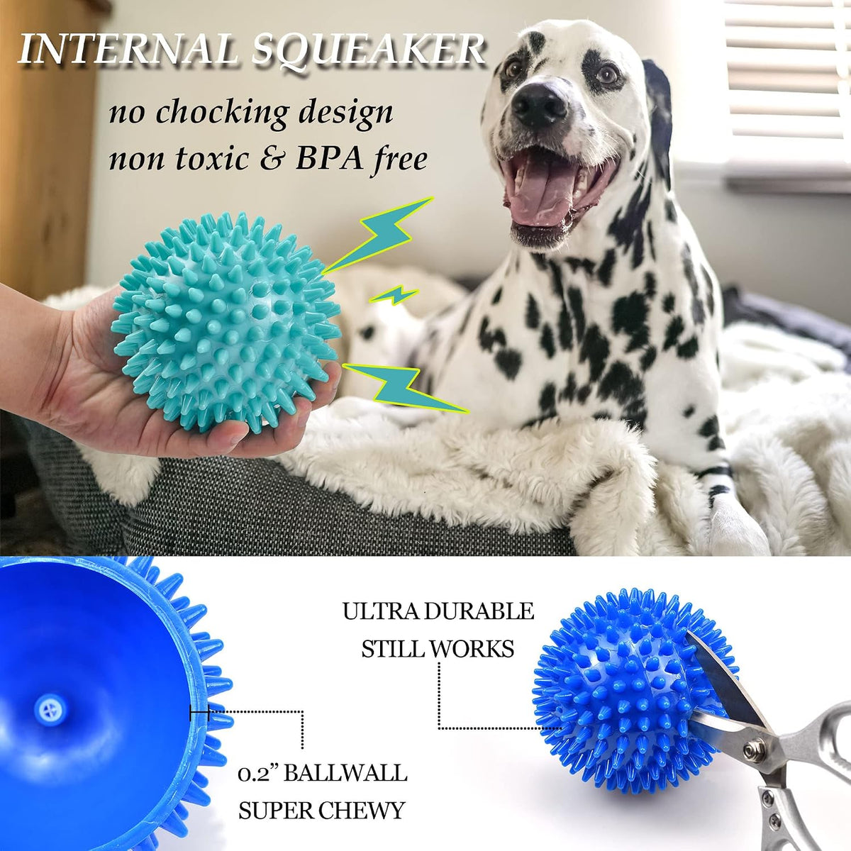 Dog Balls 4.5” Squeaky Dog Toys Spikey Ball for Aggressive Chewers - 4.5 Set of 4（Purple） - image 2