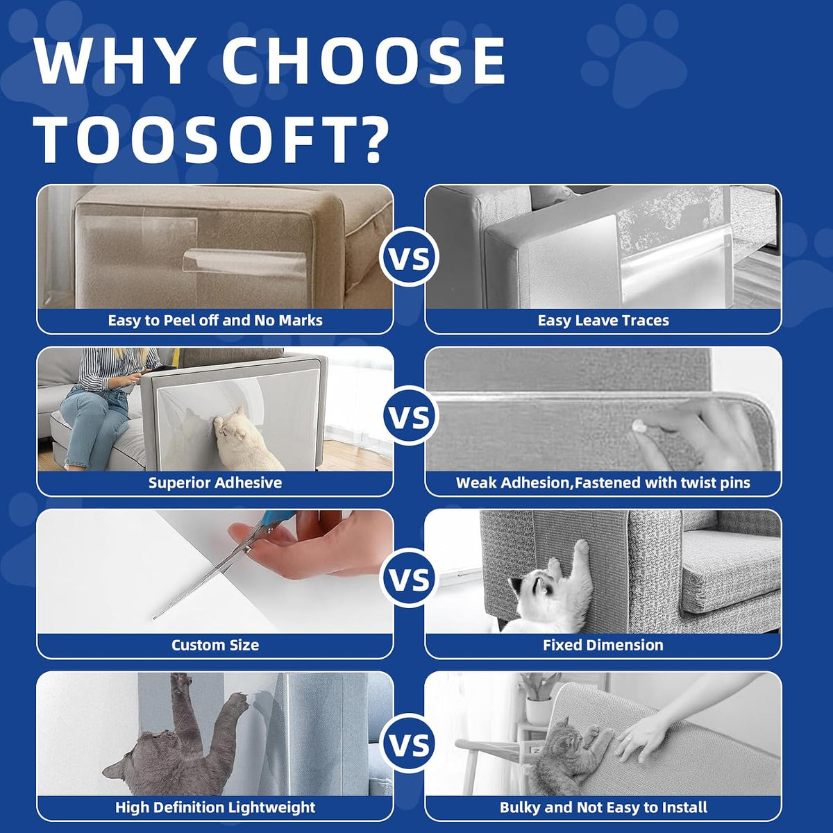 TOOSOFt Anti Cat Scratch Furniture Protector Clear Vinyl 196.9"x16.5" – Essentials for Cats - 196.9"x16.5" - image 4