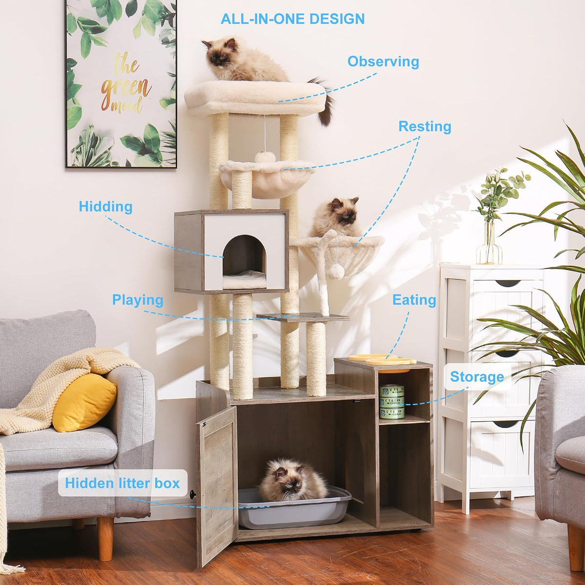 Hey-brother Cat Tree Tower - XL (28.4"×17.7"×61.0") / Rustic Gray - image 2