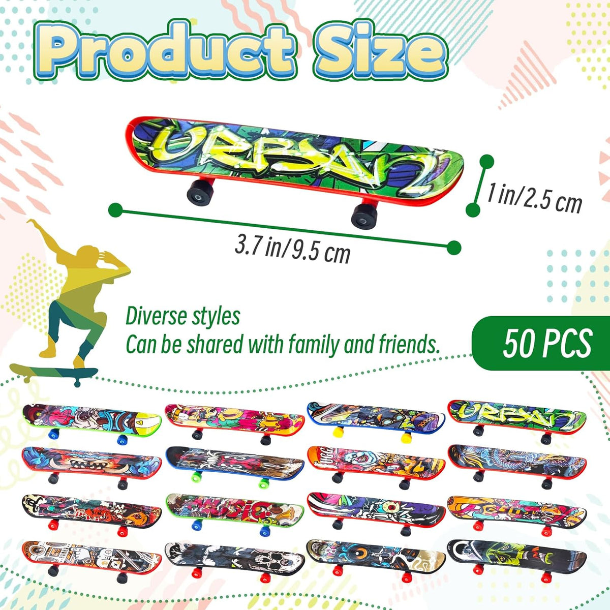 Woozettn mini finger skateboards, 50 small plastic boards in assorted designs - view 2