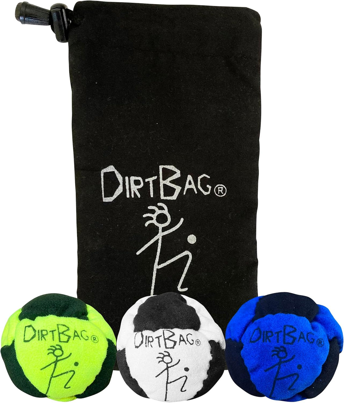 DIRTBAG Classic Footbags with Signature Carry Pouch - Green/White/Blue