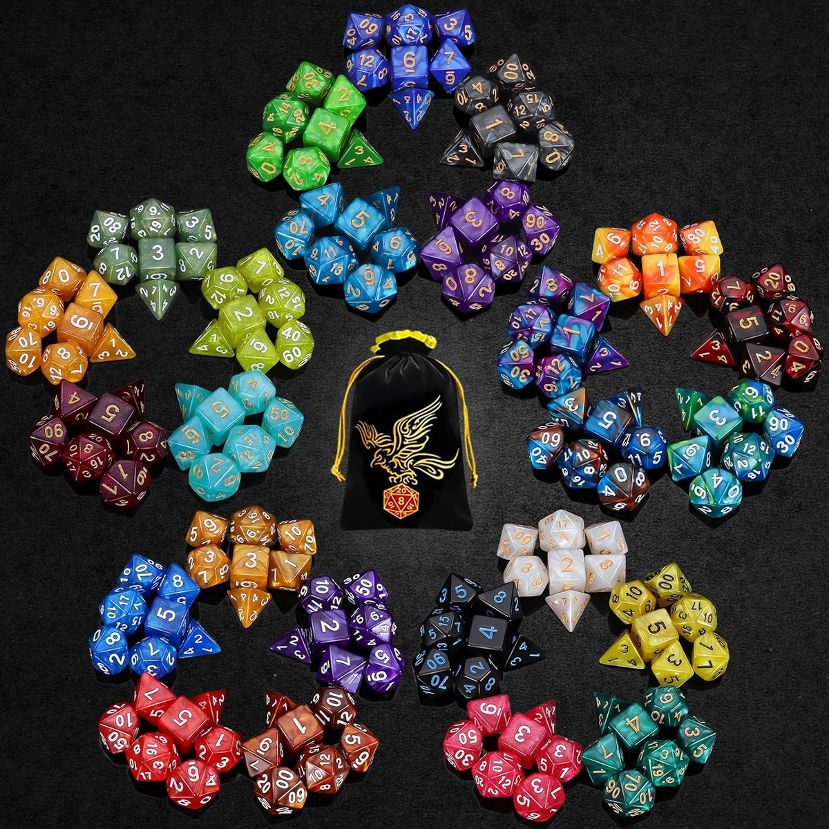 QMay 7 Sets Polyhedral Dice - 25 Colors (175pcs)