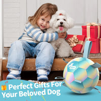 QDAN Dog Soccer Ball Toy with Strap - B-Colorful Blue / Large Size 3 - image 3