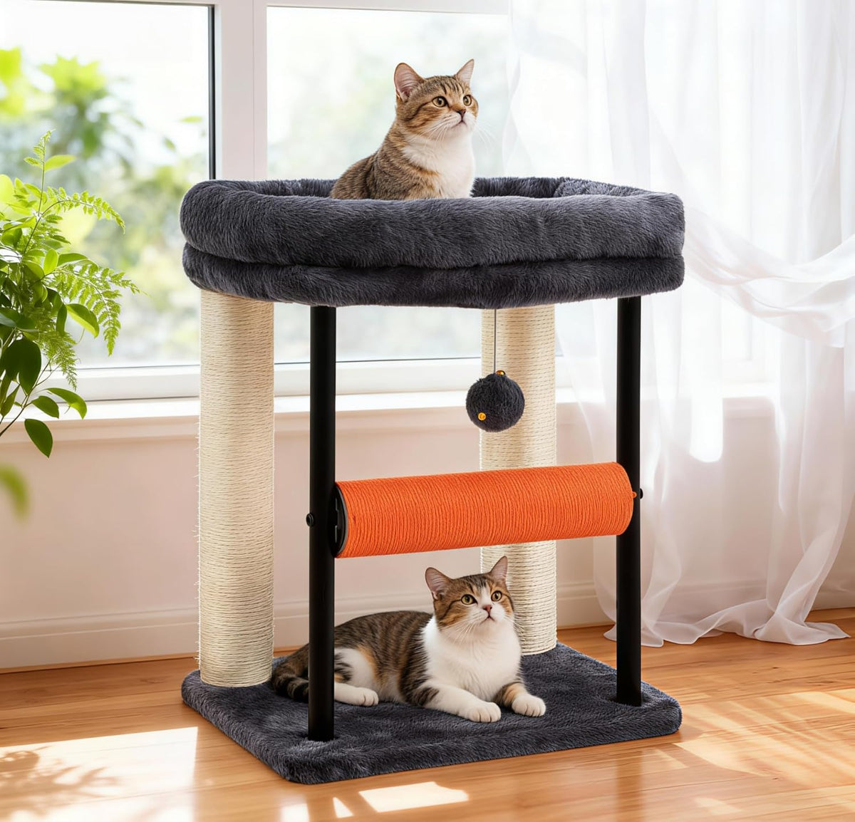 Hey-brother Cat Tree, Sturdy Tower with Sisal-Wrapped Columns - 18.9 inches / Smoky Gray