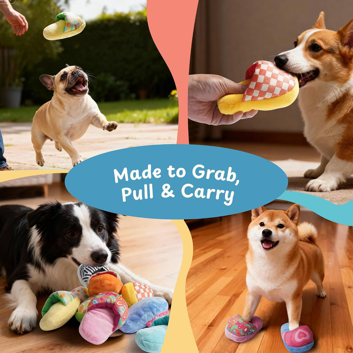 Nocciola Squeaky Bread Stuffed Dog Toys Pack - Slippers - image 2