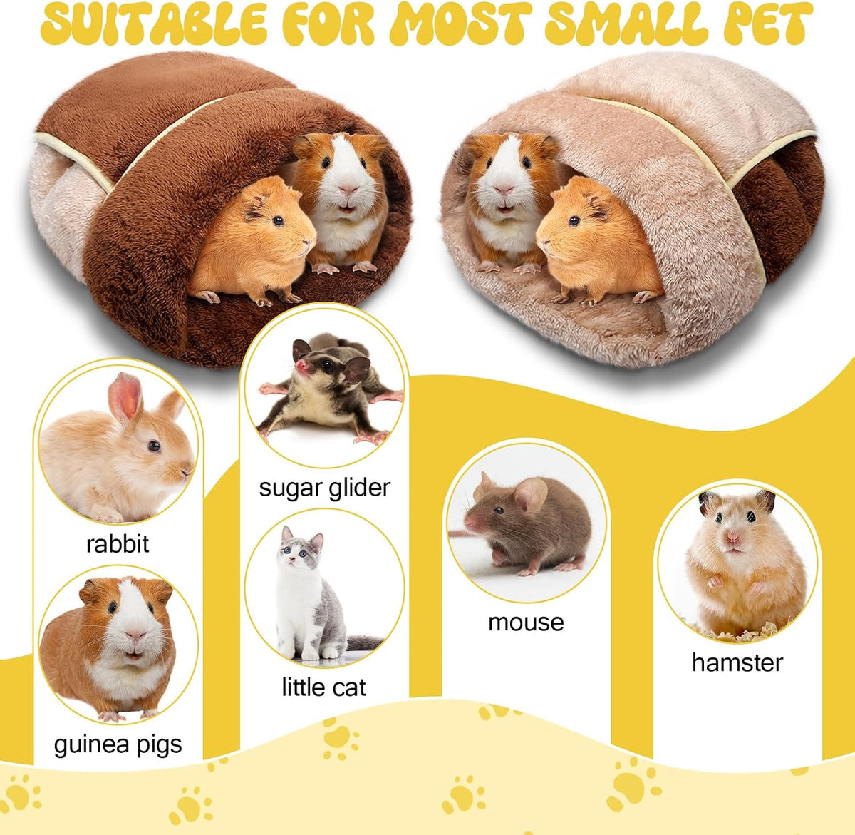 2 Pcs Guinea Pig Fleece Hideouts, Blue, Khaki, Star – Daily Care for Small Pets - Dark Brown, Light Coffee / Solid - image 3