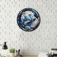 Lygond Metal Sign Tin Sign Circular Stained Glass Polar Bear Minimalist Wall Art for Gift 12×12 Inches