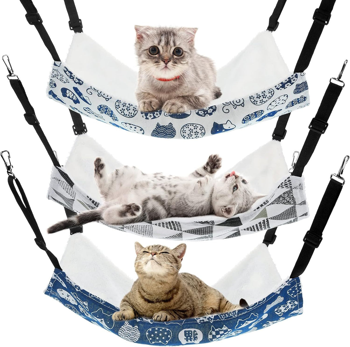 BBTO 3 Pcs Reversible Hanging Hammock Soft Plush for Cat Ferret - Cat