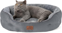 Bedsure Small Dog Bed Washable, Round Cat Beds for Indoor Cats - 25"L x 21"W x 8"Th / Grey