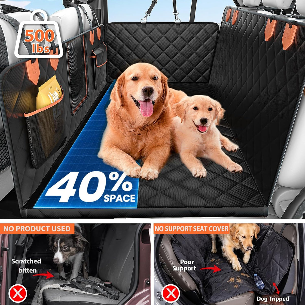 IJVAE Dog Seat Cover for Back Seat - Black / For Car/SUV/Small Truck - image 2