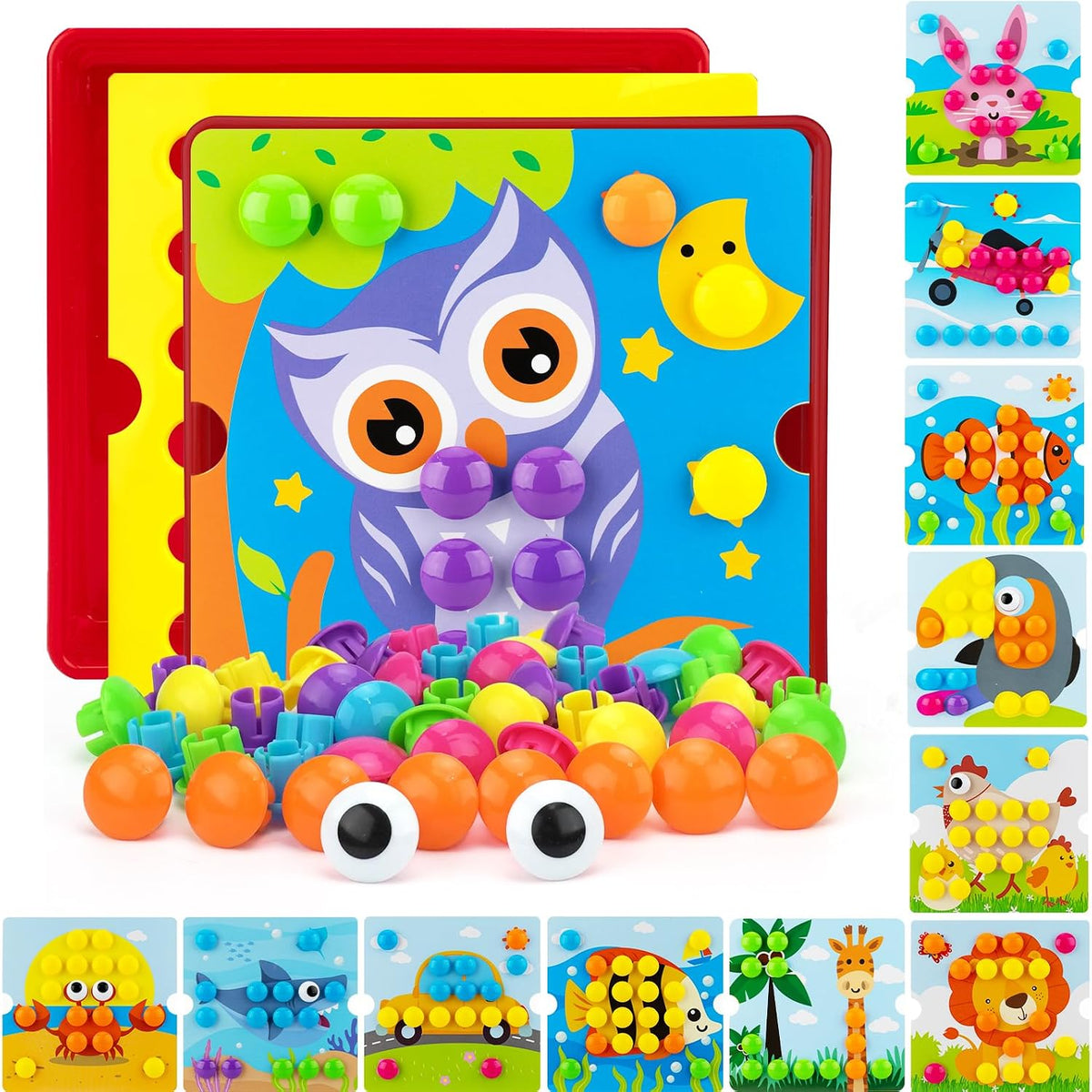 Button Art Toys for Toddlers Ages 3+, Mosaic Peg Board – Fun for Kids & Family - toucan