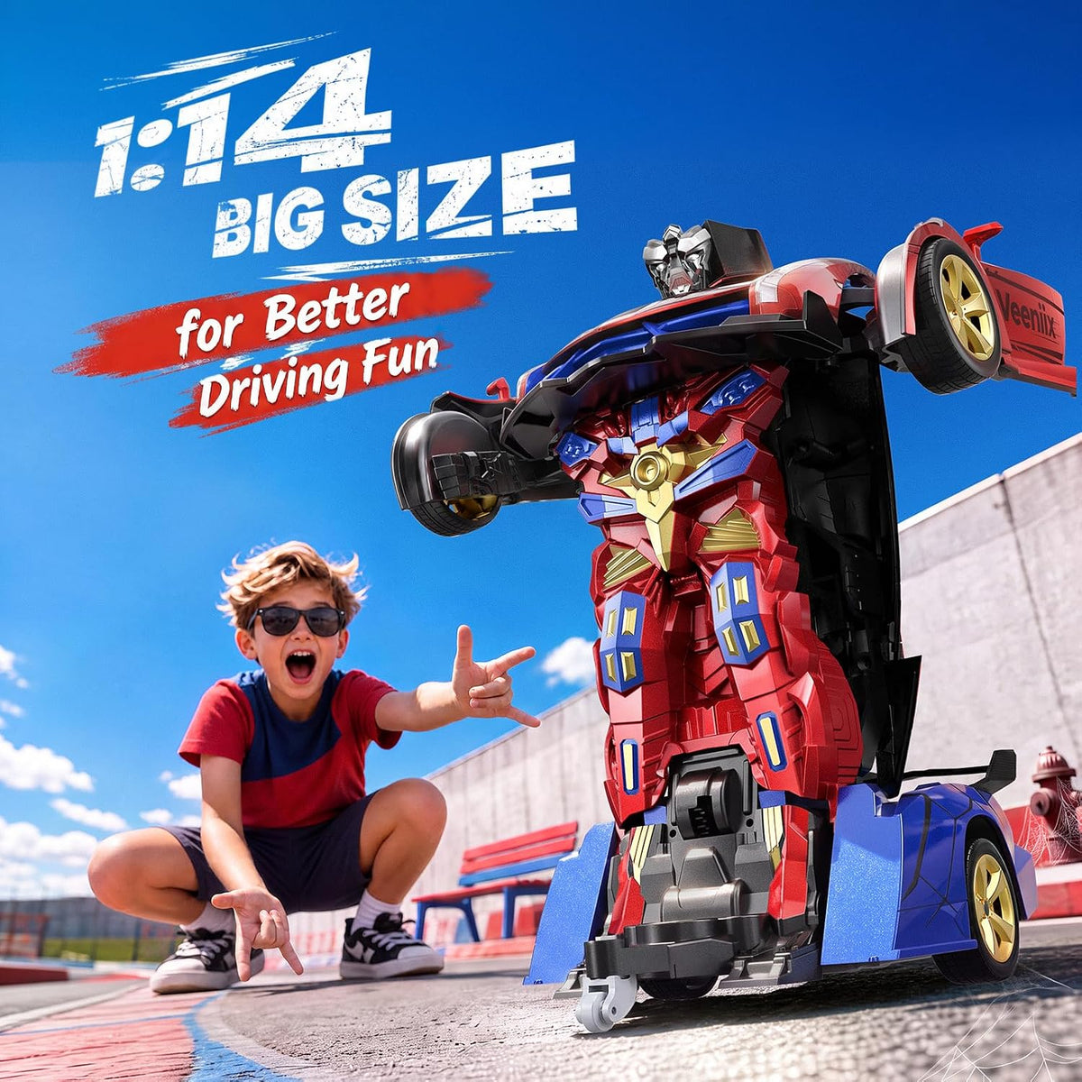 Veeniix V992 2-in-1 Spider Transform RC Robot Car Toy - Red and Blue - image 3