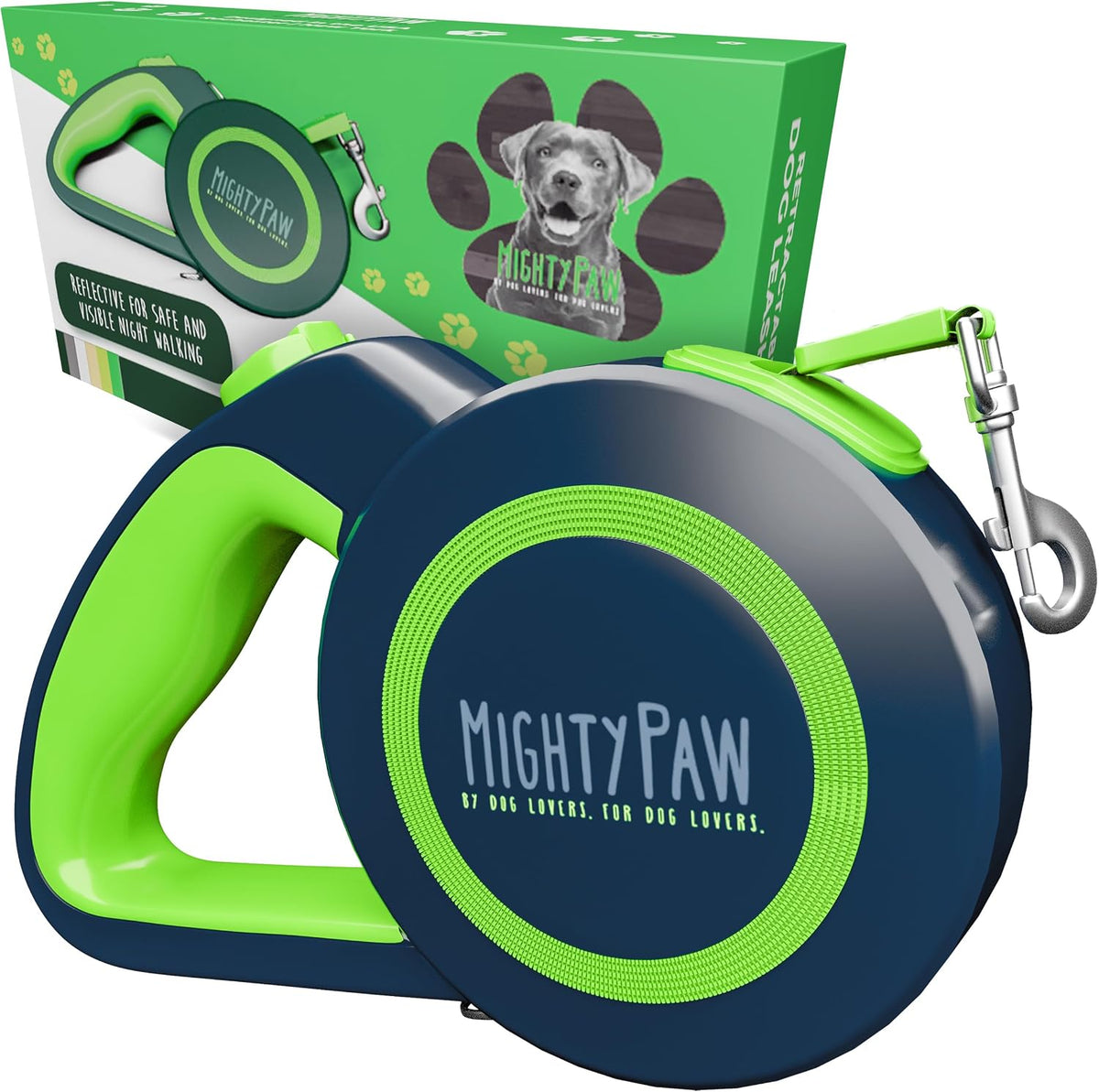 Mighty Paw Retractable Dog Leash, for Large Dogs, Auto-Locking - Original Green / 0 - 50 lbs