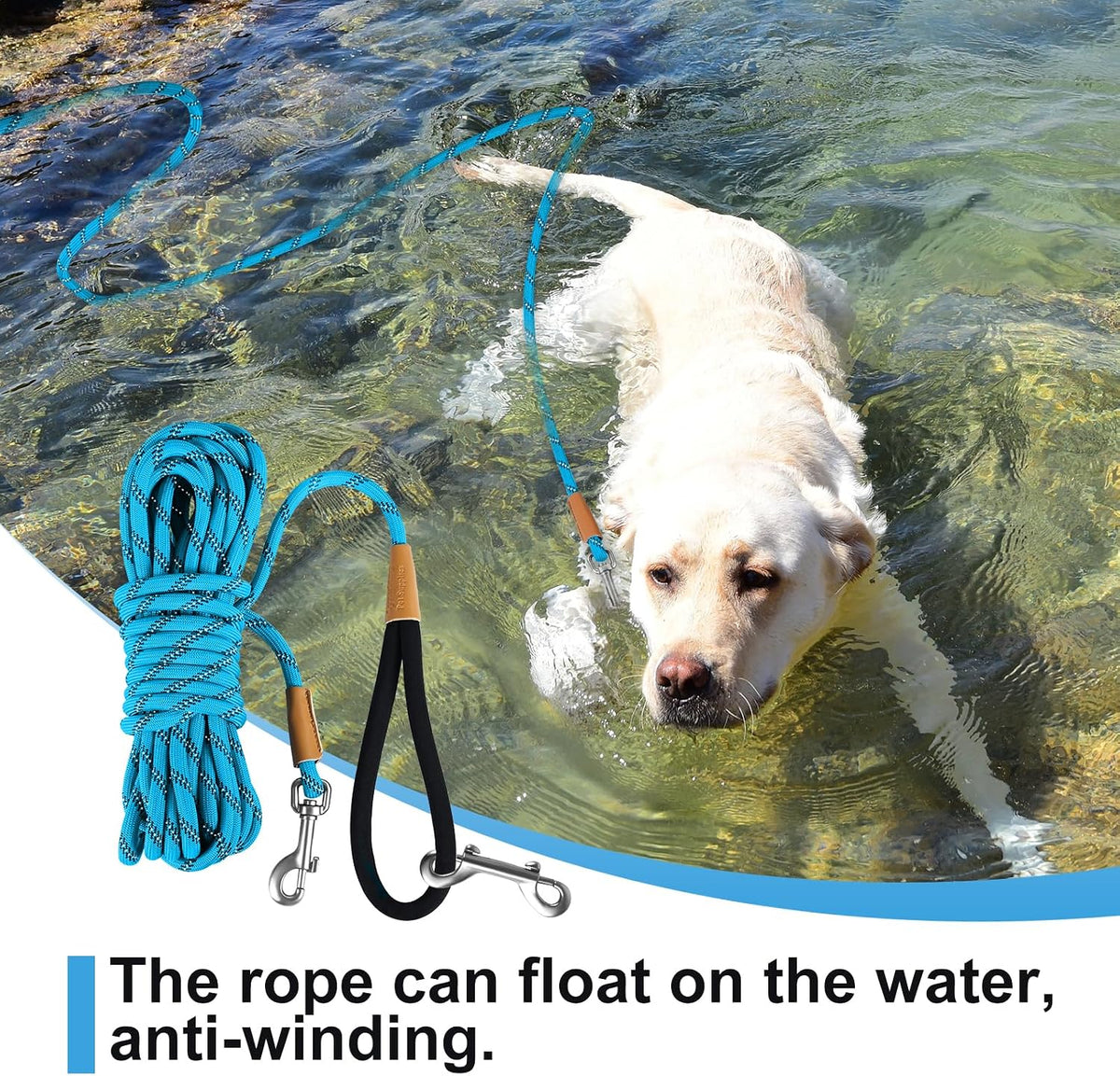 Long Dog Leash Reflective Rope Training Lead 15ft 30ft 50ft Check Cord – Essentials for Dogs - Light Blue / 30ft x 3/8inch - image 2