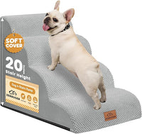Dog Ramp and Stair for Bed 16" H-20 H,3-Step Cat Stair for Sofa and Chair,4-Step Dog Ramp for High Bed and Window,Durable Nonslip Fabric Cover for Indoor (Light Grey-20 H, Pet Friendly, 4)
