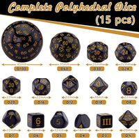 AUSTOR 15 Pieces Complete Polyhedral Dice Set D3-D100 Game Dice Set – Fun for Kids & Family - Black & Yellow - image 2