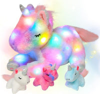 Hopearl LED Plush Unicorn Lighting Up Stuffed Mommy Unicorn with 3