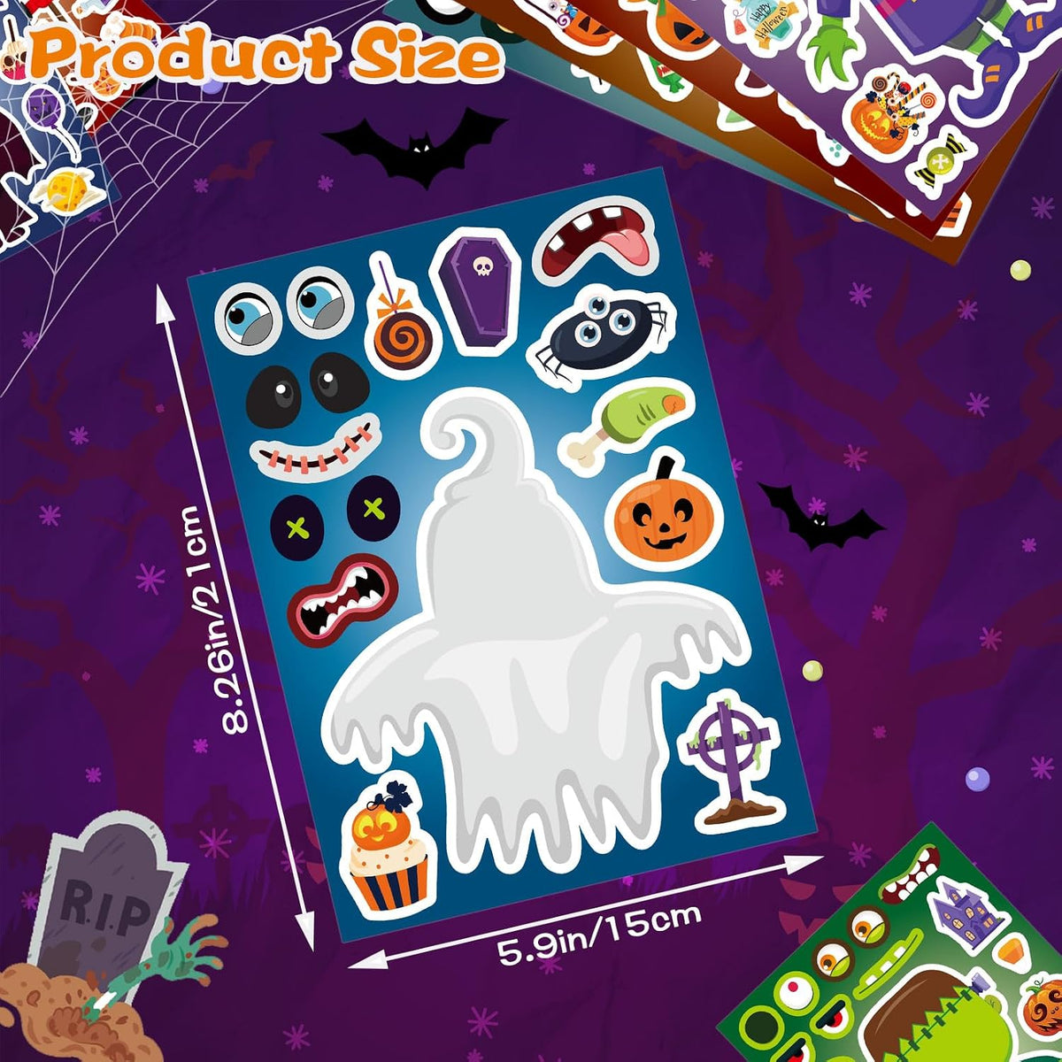 48PCS Halloween Make-a-face Stickers Halloween Characters Stickers - Halloween 16 Design - image 3
