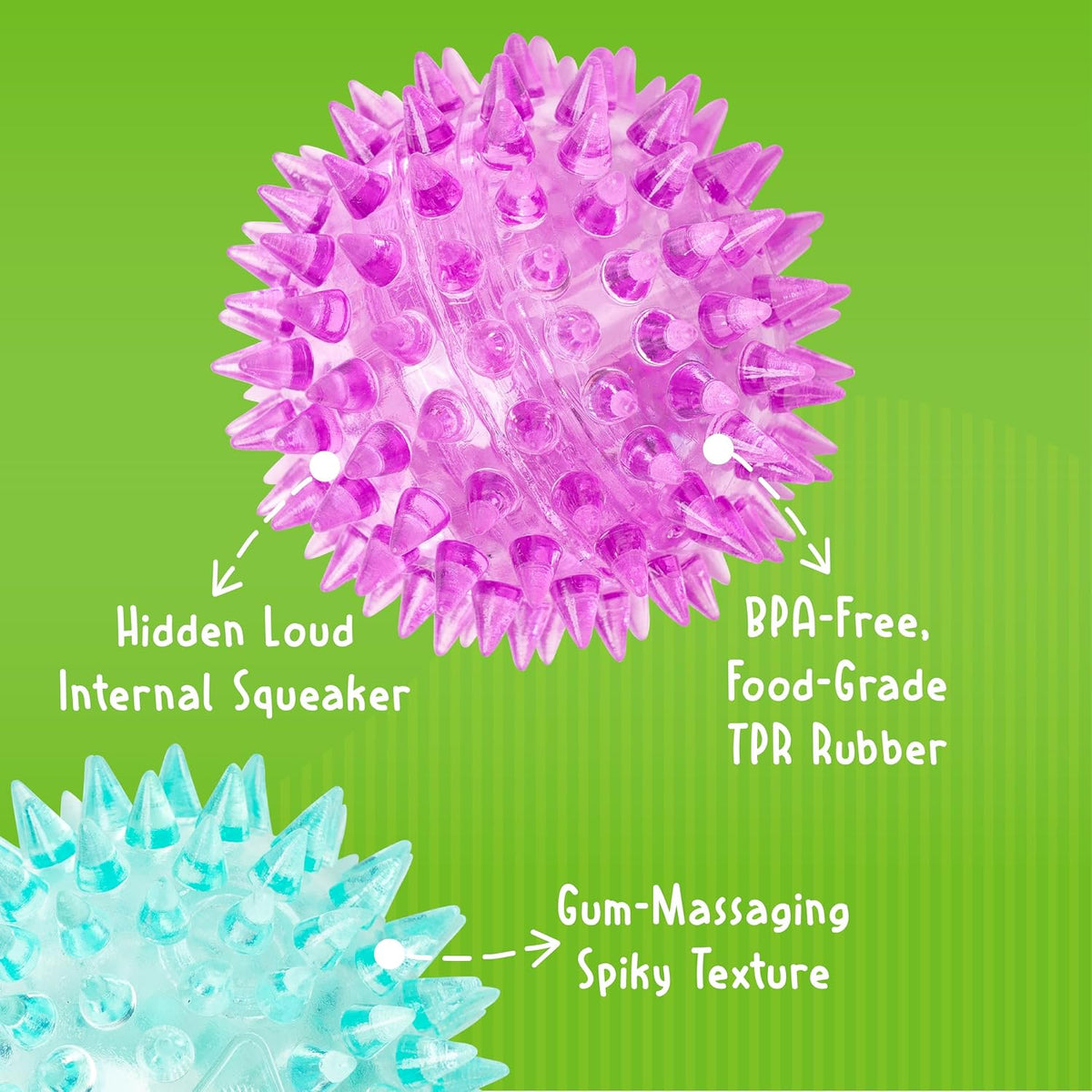 Gnawsome Dog Toys, 2.5” Spiky Squeaker Ball - 2.5'' (Pack of 4) / Small 2.5" Ball - image 2